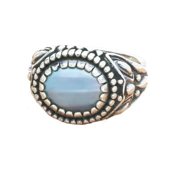 Mother of Pearl Handmade Vintage Ring 926 Sterling Silver Size 8 - Picture 3 of 7